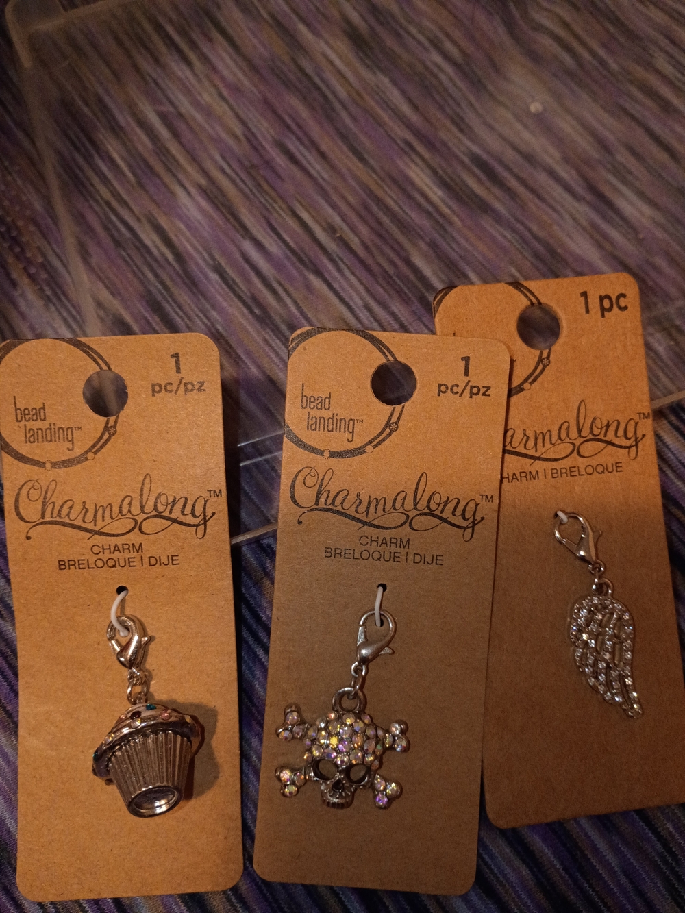 Silver-Tone Cupcake, Skull & Wing Charm Trio -